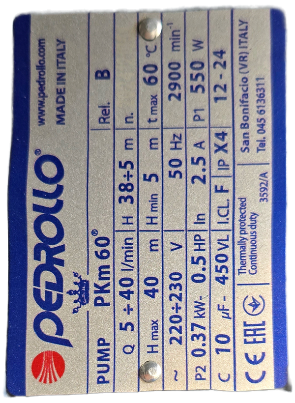 الکتروپمپ نیم اسب پدرولو چینی PKm60